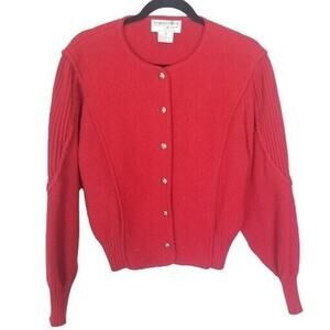 Vintage Woodstock by Bernard Sweater Womens Large Cardigan Wool Cropped Knit Red